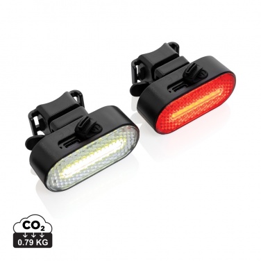 Logotrade promotional merchandise photo of: Lumino RCS recycled plastic USB re-chargeable bike light set