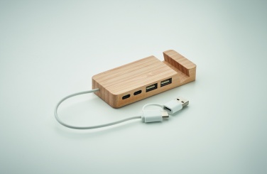 Logo trade corporate gifts picture of: Bamboo USB 4 ports hub