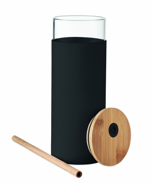 Logo trade business gifts image of: Glass tumbler 450ml bamboo lid