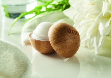 Logo trade promotional item photo of: Lip balm in round bamboo case