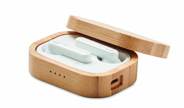 Logo trade business gifts image of: TWS earbuds in bamboo case