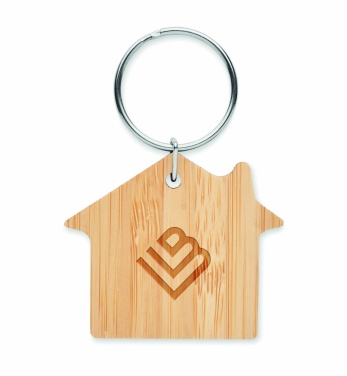 Logo trade promotional product photo of: House shaped bamboo key ring Järvenpää