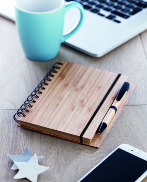 Logo trade promotional giveaway photo of: Bamboo notebook with pen lined BAMBLOC