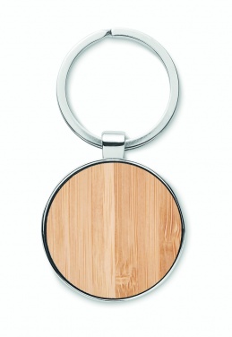 Logo trade business gifts image of: Round key ring metal bamboo Dobele
