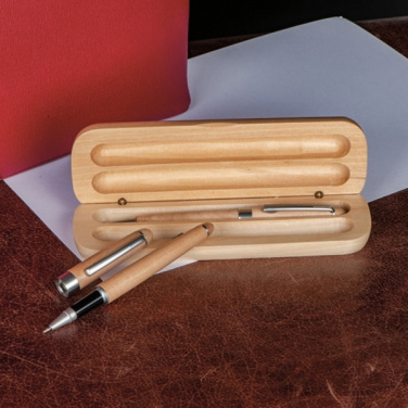 Logo trade advertising product photo of: Wooden writing set ballpen and roller INDIANAPOLIS