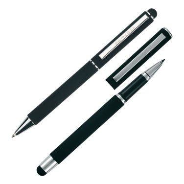 Logo trade business gifts image of: Writing set ballpoint pen & roller soft touch CLAUDIE
