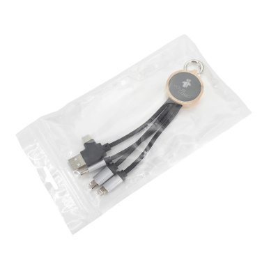 Logotrade promotional giveaway image of: 4-in-1 cable with elighted logo in a wooden casing, LH-ZMU05
