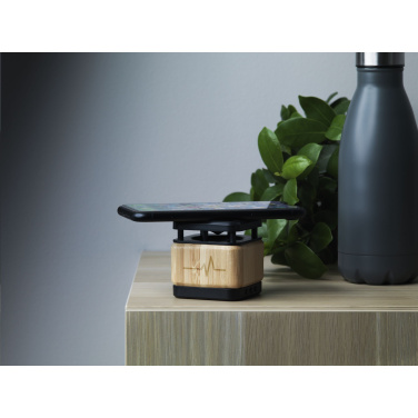 Logotrade promotional gift picture of: Bamboo Block Speaker with wireless charger