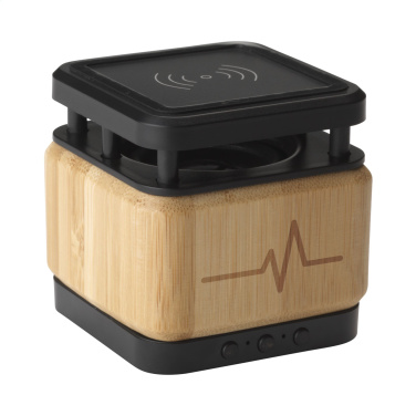 Logotrade promotional item image of: Bamboo Block Speaker with wireless charger