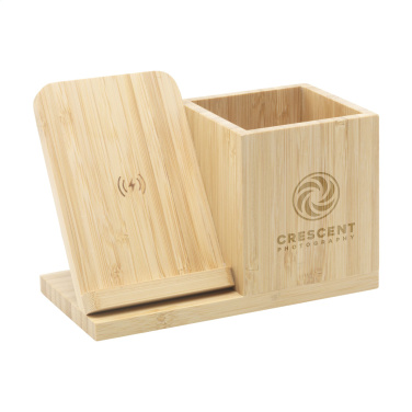 Logo trade promotional gift photo of: Bamboo Boss 15W charger/pen holder