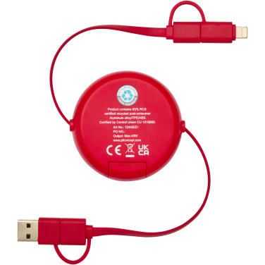 Logotrade promotional item image of: Alasia 5-in-1 100 cm recycled plastic and aluminium retractable data sync and 45W fast charge cable