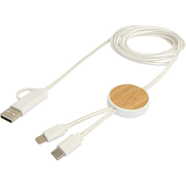 Logotrade business gifts photo of: Chechia 5-in-1 recycled plastic 150 cm data sync and 27W fast charge cable with bamboo details