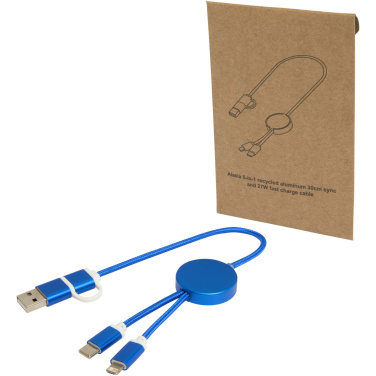 Logotrade promotional product picture of: Alasia 5-in-1 recycled aluminium and plastic 30 cm data sync and 27W fast charge cable