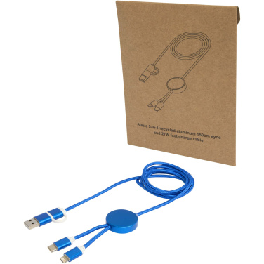Logo trade promotional product photo of: Alasia 5-in-1 recycled aluminium and plastic 150 cm data sync and 27W fast charge cable