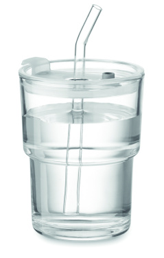 Logo trade promotional giveaways image of: Glass tumbler with straw 400ml