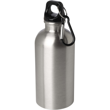 Logotrade promotional product picture of: Oregon 400 ml RCS certified single wall stainless steel water bottle with carabiner