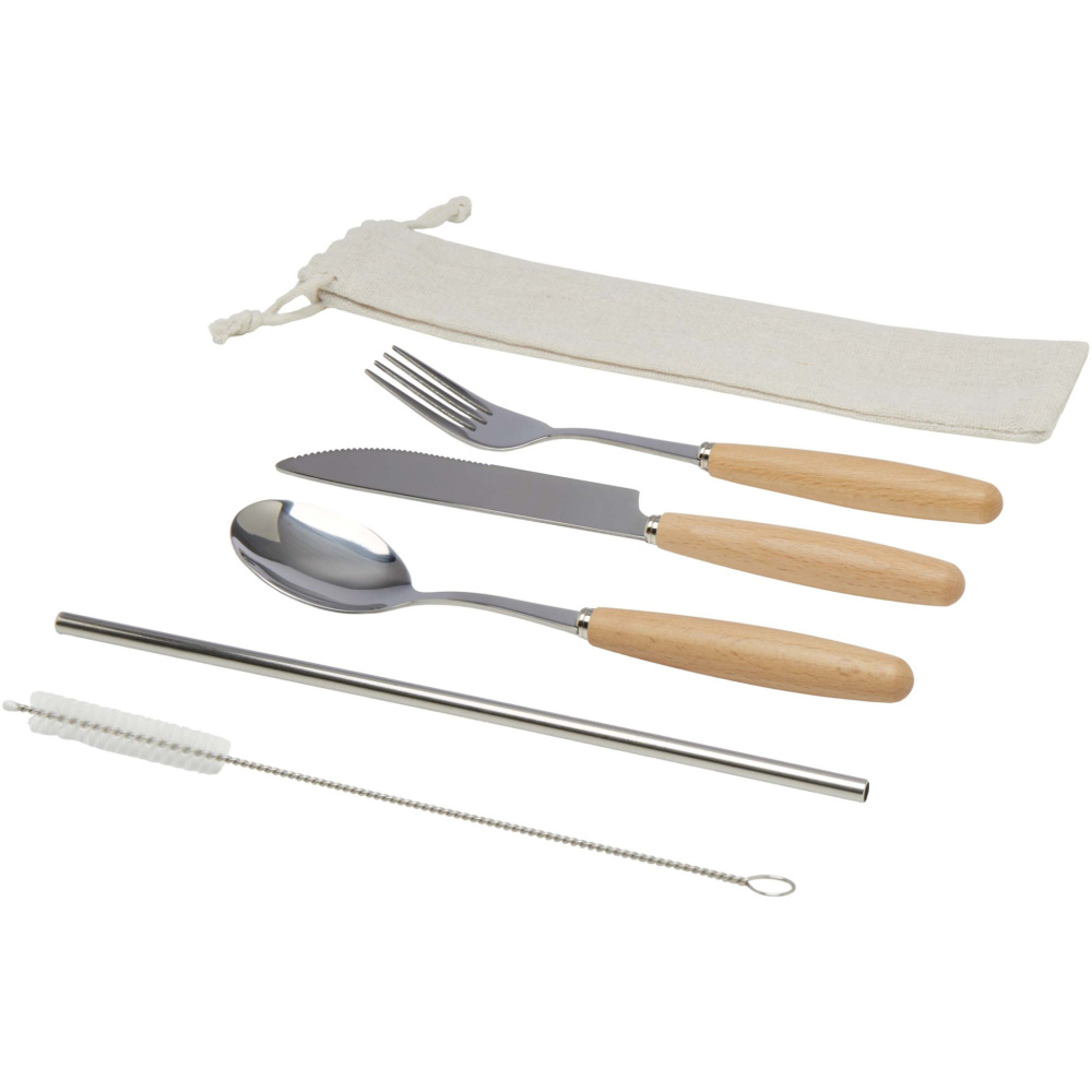 Logo trade promotional item photo of: Root 5-piece stainless steel and beech wood cutlery set