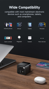 Logo trade promotional product photo of: Urban Vitamin Mendocino 65W GaN charger retractable cable