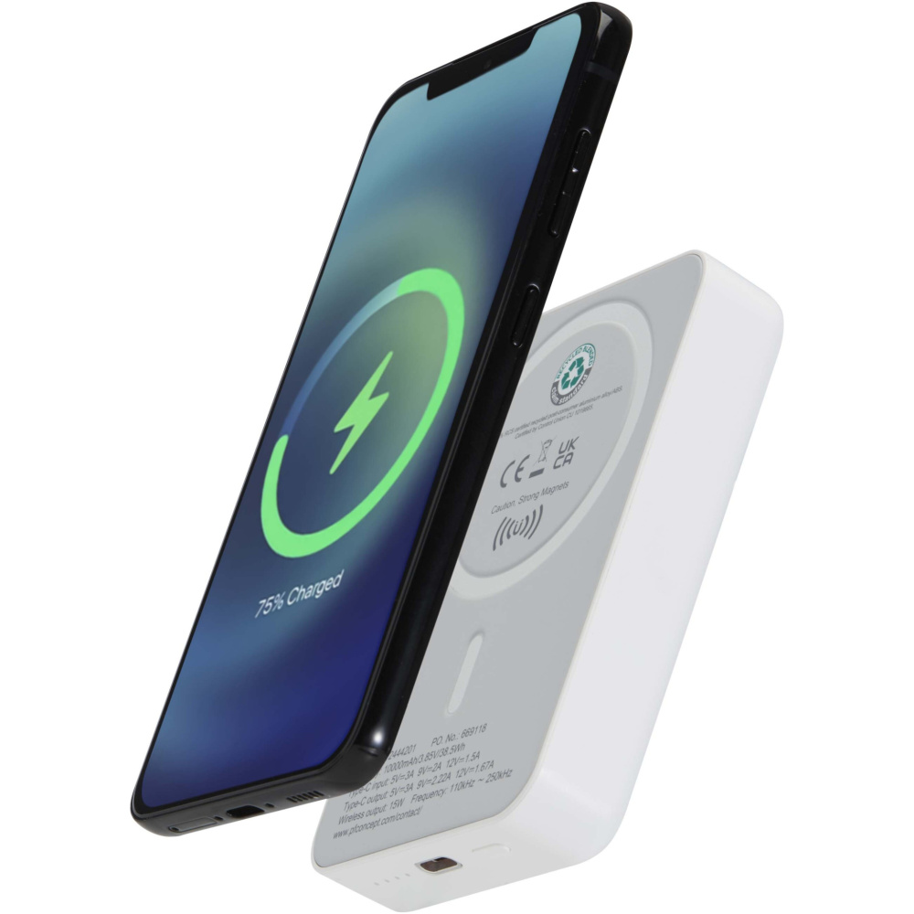 Logotrade corporate gift picture of: Acrab 10.000 mAh 15W magnetic wireless power bank with 20W PD - made from recycled plastic