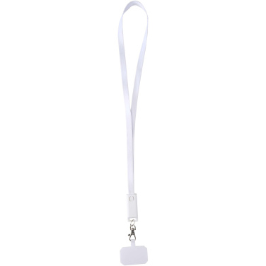 Logo trade advertising products picture of: Franz recycled plastic smartphone lanyard with built-in data sync and 65W fast charge 5-in-1 cable