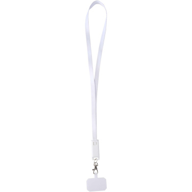 Logo trade advertising products picture of: Franz recycled plastic smartphone lanyard with built-in data sync and 65W fast charge 5-in-1 cable