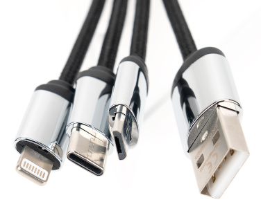Logo trade promotional giveaways picture of: 4-in-1 cable with elighted logo in a wooden casing