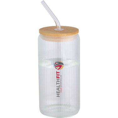 Logo trade corporate gifts picture of: Mirage 500 ml single-walled borosilicate glass jar with bamboo lid