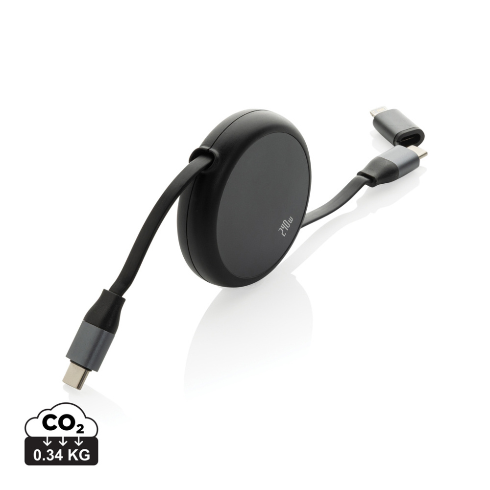 Logo trade promotional gifts image of: Terra RCS recycled aluminium retractable 240W 2-in-1 cable