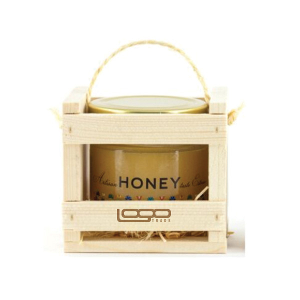 Logo trade promotional giveaways picture of: ##Flower honey in a wooden box, 300 ml with custom design