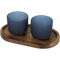 Male wooden serving tray and glass cups set, Hale Blue