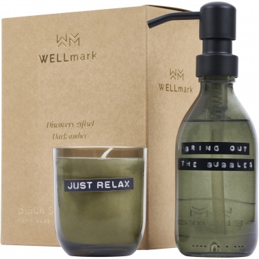 Logo trade reklaamkingi pilt: Wellmark Discovery 200 ml käteseebi dosaator ja 150 g lõhnaküünla komplekt - tume merevaigu lõhn