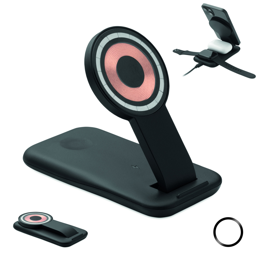 Logo trade reklaamkingi pilt: 3-ühes juhtmevaba laadija 15W PENDOLESS