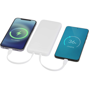 Logo trade meene pilt: Adhil 10 000 mAh 10W taaskasutatud plastist akupank kahe sisseehitatud kaabliga