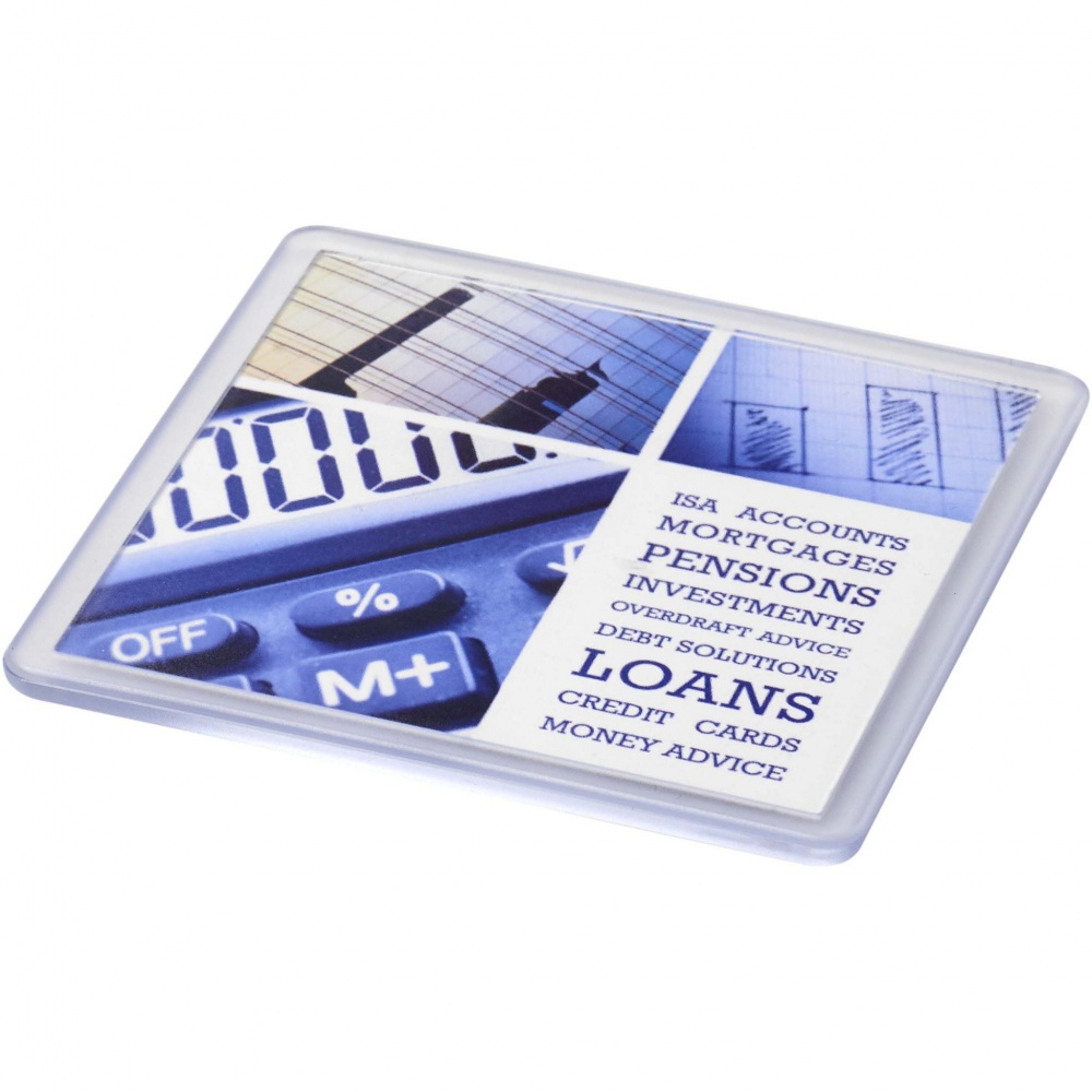 Logo trade liikelahja mainoslahja tuotekuva: Ellison neliönmuotoinen muovinen lasinalunen, jossa paperi