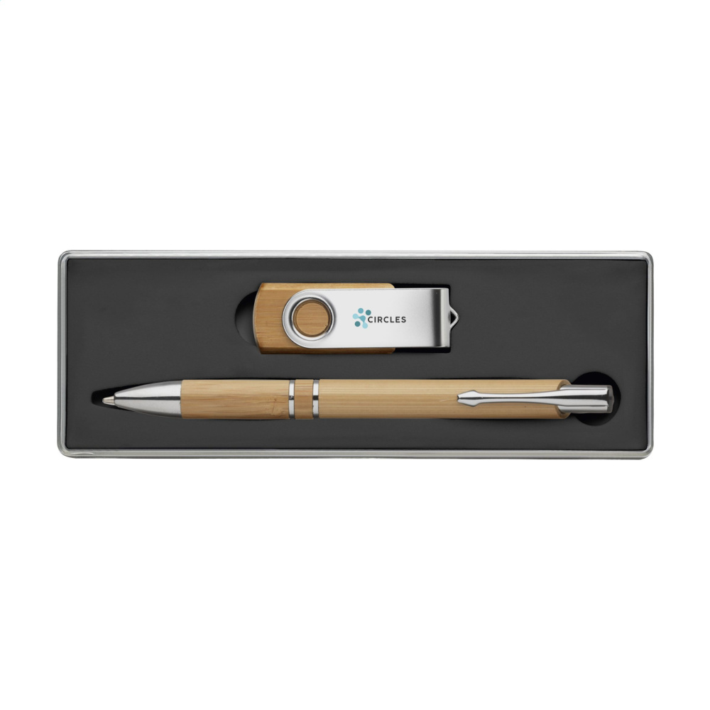 Logotrade liikelahja mainoslahja kuva: Bamboo Connect -lahjasetti 8 Gt