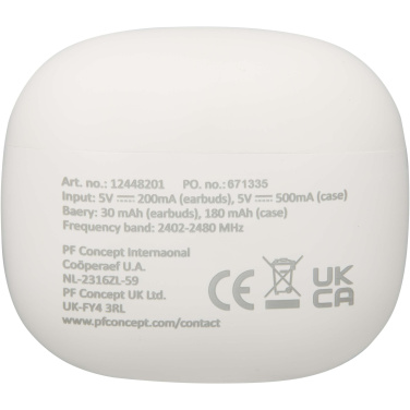 Logotrade mainoslahjat ja liikelahjat tuotekuva: Alterf kierrätysmuovista valmistetut langattomat True Wireless Bluetooth® -kuulokkeet silikonisilla korvasovittimilla