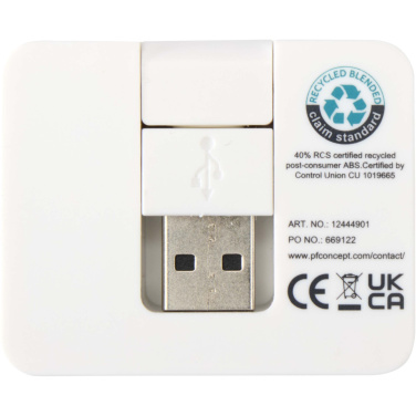 Logotrade verslo dovanos nuotrauka: „Gaia“ 4 prievadų USB šakotuvas su USB-A ir C tipo išvestimis bei dviguba įvestimi – pagamintas iš perdirbto plastiko