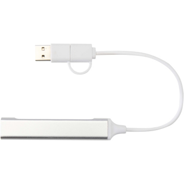 Logotrade reklaminės dovanos nuotrauka: „Alkaid“ 4 prievadų perdirbto aliuminio USB-A ir C tipo šakotuvas su dviguba įvestimi