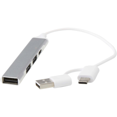 Logotrade verslo dovanos nuotrauka: „Alkaid“ 4 prievadų perdirbto aliuminio USB-A ir C tipo šakotuvas su dviguba įvestimi