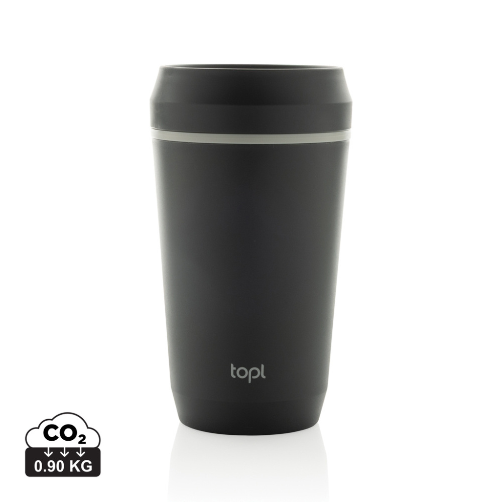 Logotrade verslo dovanos nuotrauka: „Topl“ perdirbto plastiko išsinešimui skirta stiklinė su patentuotu 360 laipsnių dangteliu, 354 ml