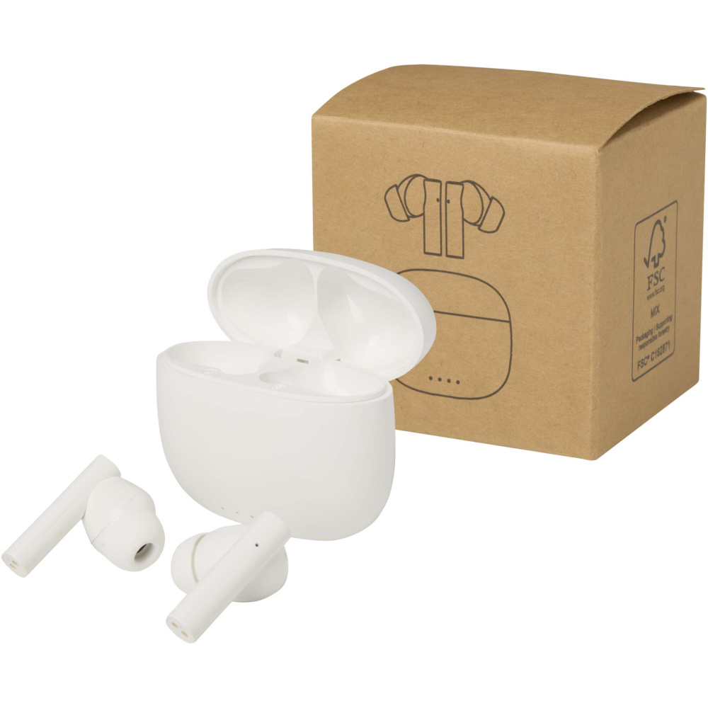 Logotrade reklaminiai produktai nuotrauka: „Alterf“ perdirbto plastiko „True Wireless Bluetooth®“ ausinės su silikoniniais ausų antgaliais