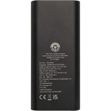 Логотрейд бизнес-подарки картинка: Acamar портативное зарядное устройство для ноутбука из переработанного алюминия емкостью 20,000 мАч мощностью 70 Вт