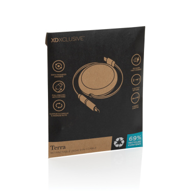 Лого трейд бизнес-подарки фото: Втягивающийся кабель Terra RCS 2-в-1 из переработанного алюминия мощностью 240 Вт