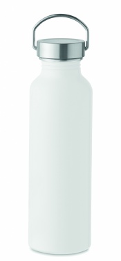 Logotrade kampanjprodukter bild: 500 ml flaska av återvunnet aluminium med ett lock i rostfritt stål med handtag