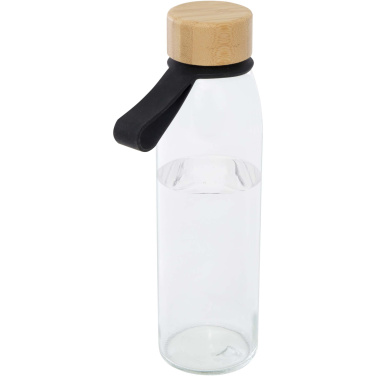 Logotrade profilprodukter bild: Porto 500 ml vattenflaska av glas med silikonhandtag och bambulock 