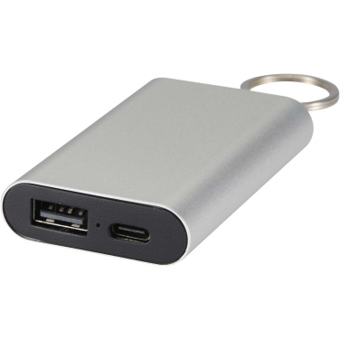 Logotrade profilreklam bild: Arcturus 2 000 mAh powerbank i återvunnet aluminium med nyckelring
